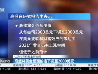 高盛将黄金预期价格下调至2000美元 认为今年仍有上行空间