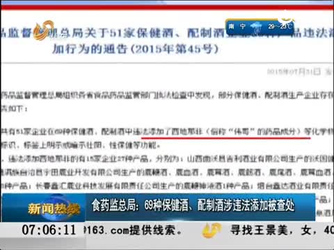 多种保健酒被查出违法添加